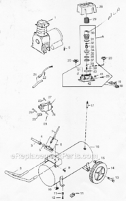 Part Location Diagram of HL600500AJ Campbell Hausfeld Complete Pump Assembly w/Motor Assembly.
